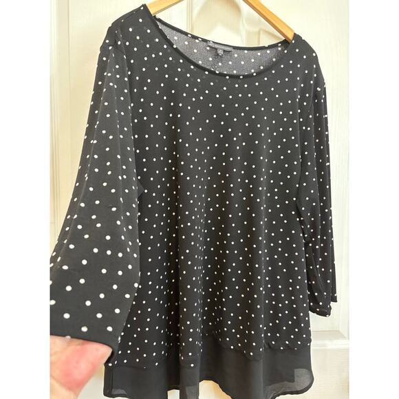 Adrianna Papell Women 3X Scoop Neck Polka Dot Stretch 3/4 Sleeve Blouse Career - Picture 4 of 8